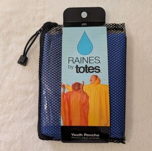 NWT RAINES by totes Blue Youth Poncho with Side Snaps & Storage Pouch